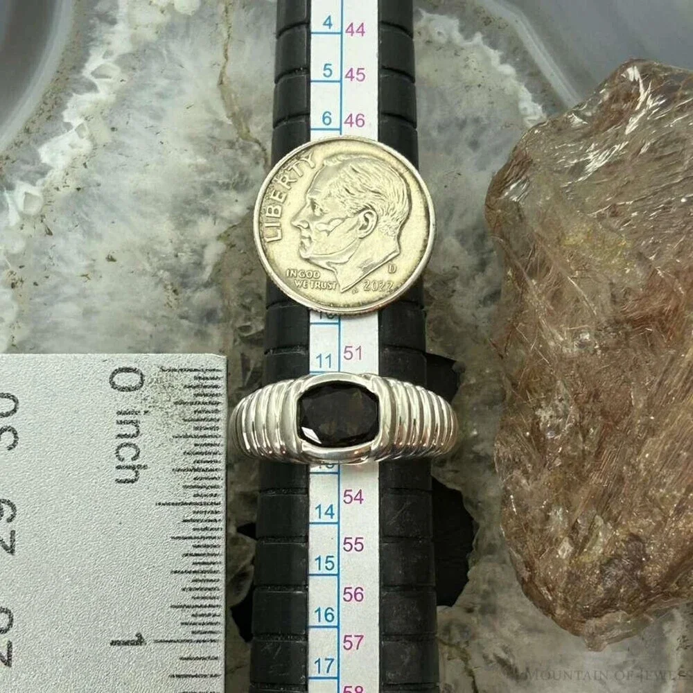 Carolyn Pollack Sterling Faceted Smokey Quartz Decorated Ring Sz 6.25 For Women